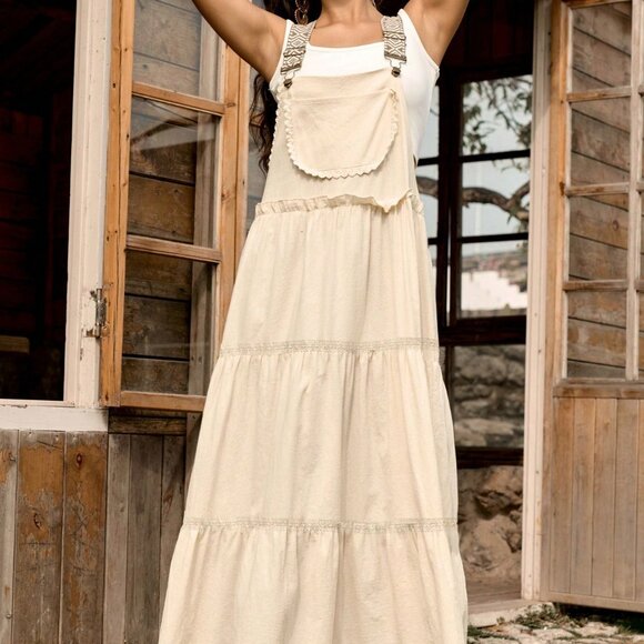 Apricot Casual Women's Floral Lace Adjustable Strap Jumper Dress - Picture 4 of 6